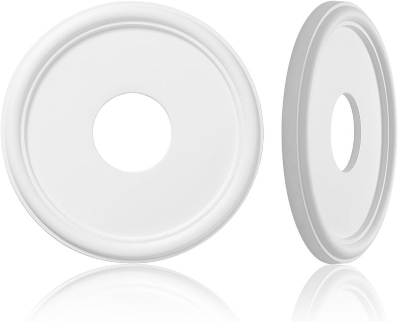 ELFCAB White Molded PU Ceiling Medallion for Light Fixtures and Ceiling Fans 13 inch OD x 4 inch ID x 1 inch P Fits Canopies Up to 10.25 inch - Image 1